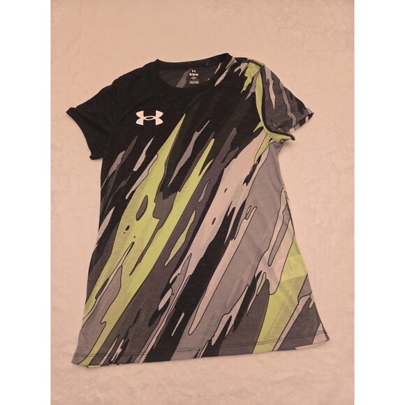 $80 NWT Under Armour Women's Running Fitted Shirt Size Medium Green Black Logo - Picture 1 of 7
